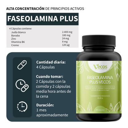 Faseolamina Plus 2400 Mg Vecos 90 Cápsulas | Bloqueador De Carbohidratos Y De Apetito | Con Banaba Y Cromo_2