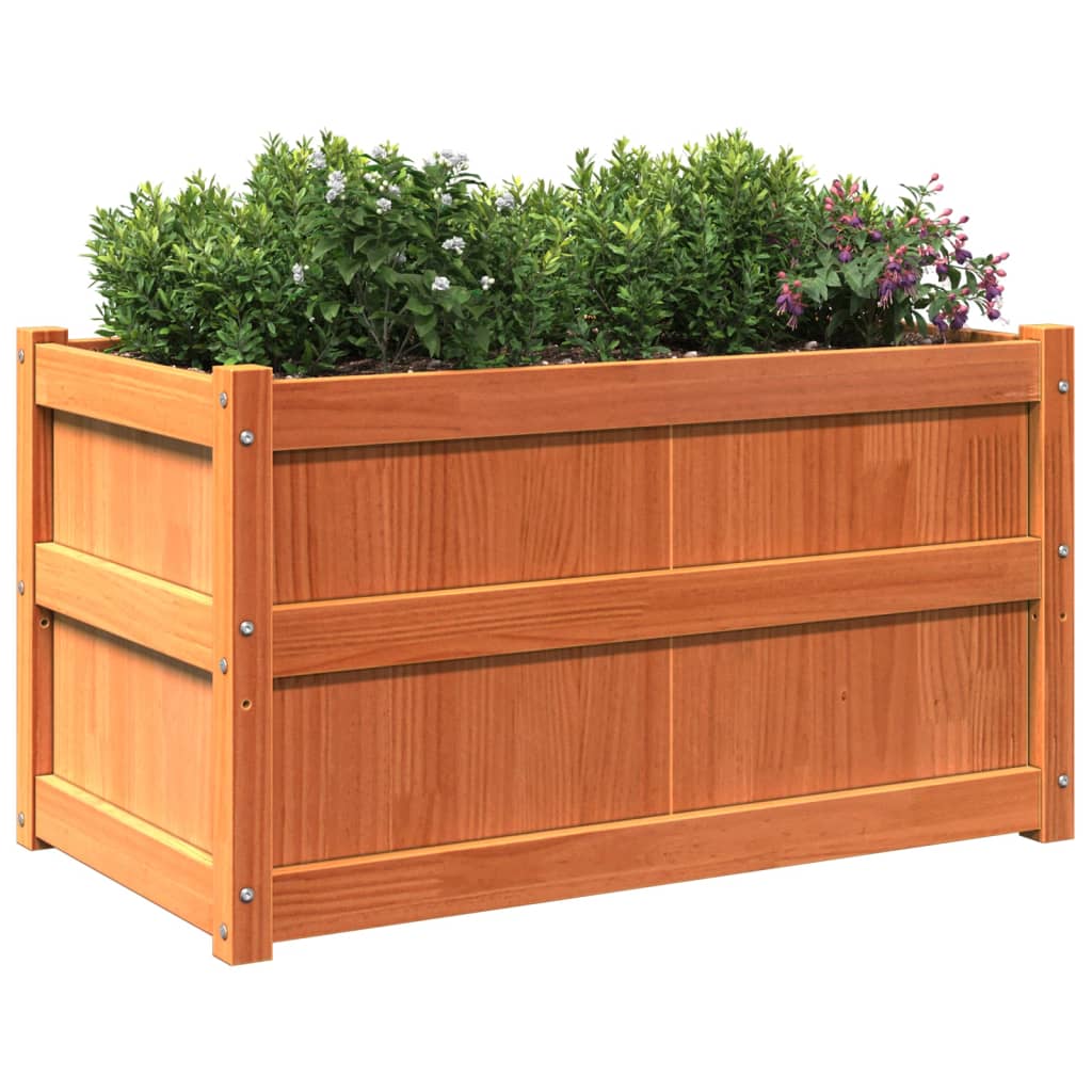 Jardinera Exterior Madera Maciza Pino Marrón Cera 90x50x50 Cm_3