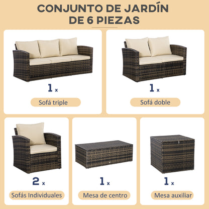 Conjunto De Jardín Outsunny Ratán Pe, Metal Caqui 183x72x77 Cm_5