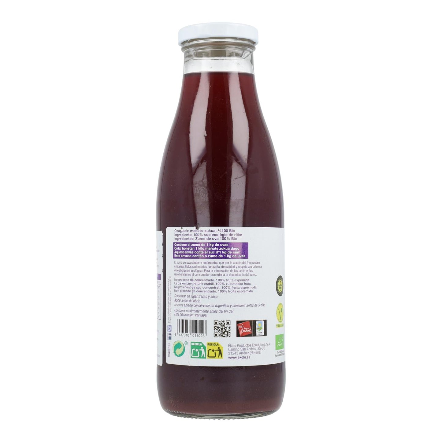 Zumo de Uva Negra Bio 100% exprimido Ékolo 750 ml