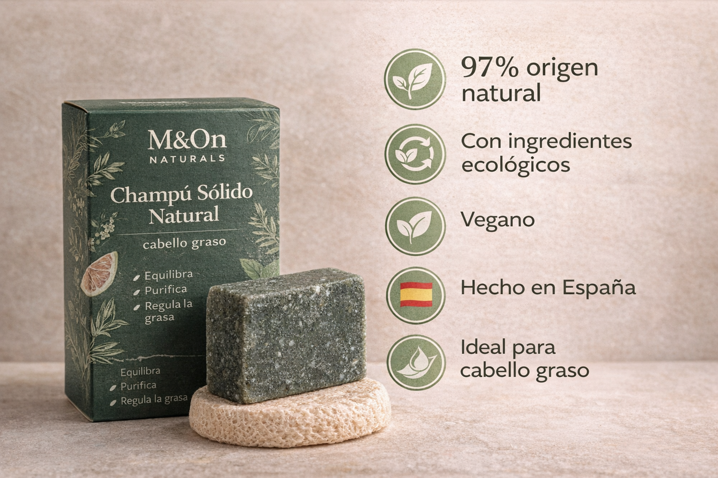 Champú Sólido para Cabello Graso con Aloe Vera, Arcilla Verde y Romero 80 g | M&On Naturals_3