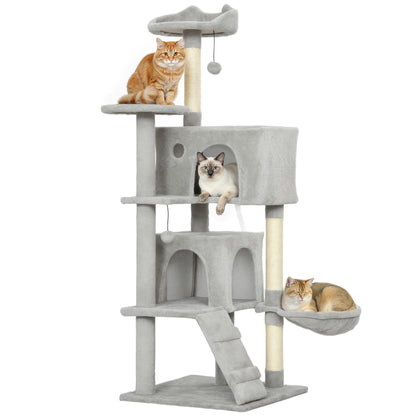 Pawhut Árbol Rascador Para Gatos 140 Cm Con Múltiples Plataformas Gris Claro_0