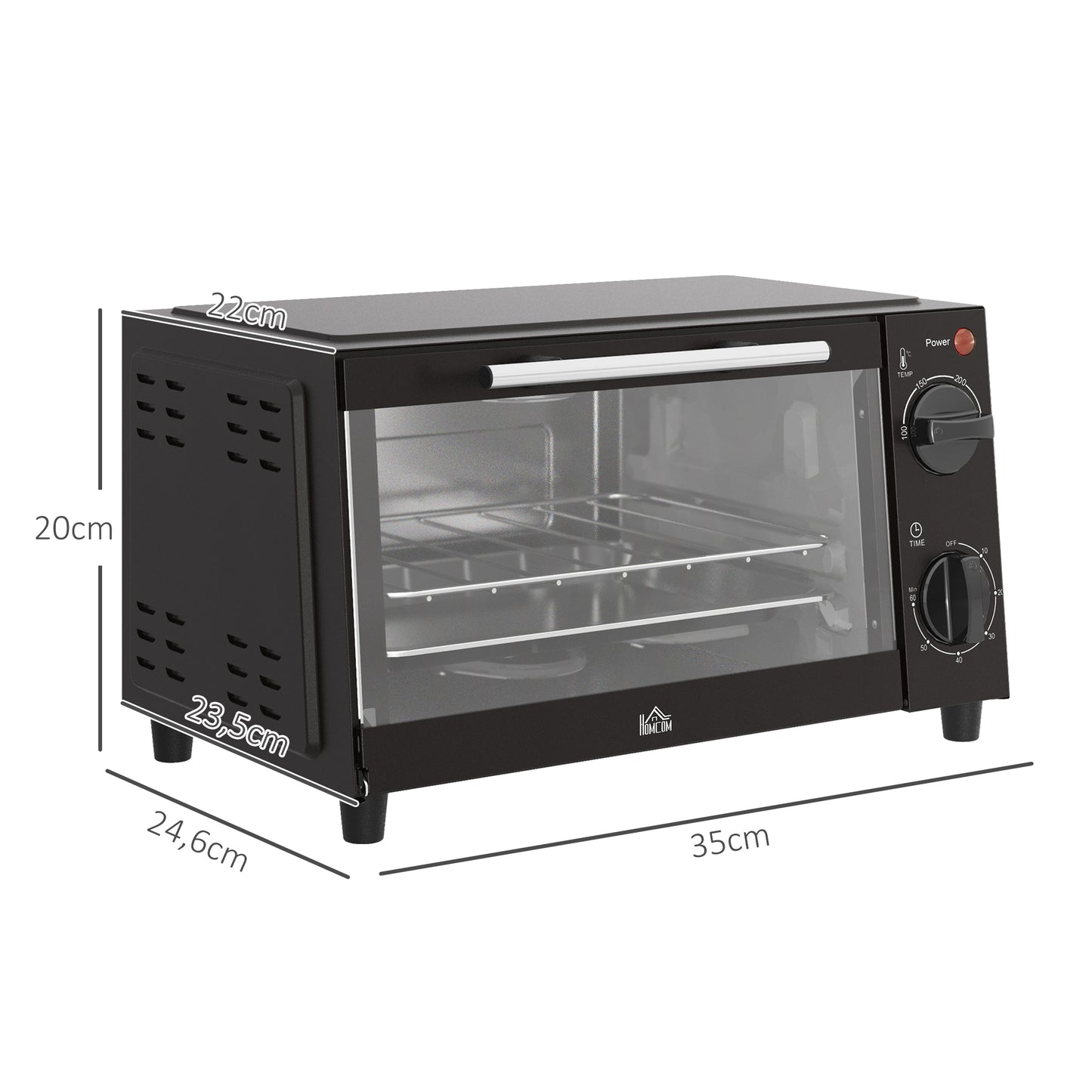 Homcom Mini Horno Eléctrico 9l 50w Con Temperatura Ajustable Temporizador Negro_2