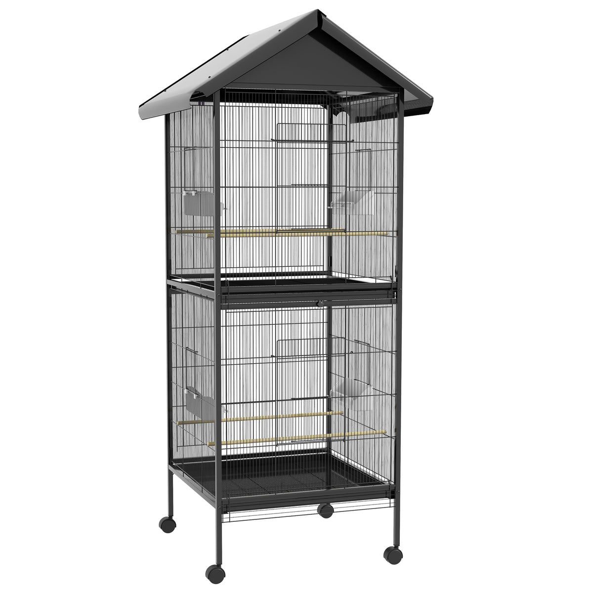Pawhut Jaula Para Pájaros Grande De 2 Pisos 78x75x168 Cm Negro_0