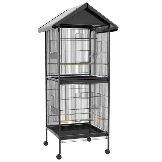 Pawhut Jaula Para Pájaros Grande De 2 Pisos 78x75x168 Cm Negro_0