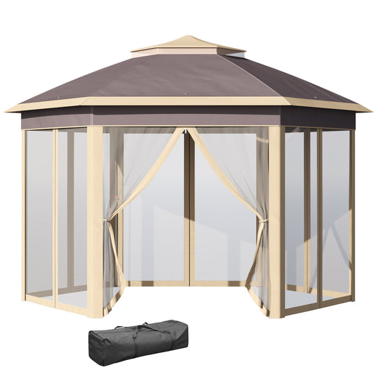 Carpa Plegable Outsunny Metal, Tela Oxford Beige 405x340x285 Cm_0