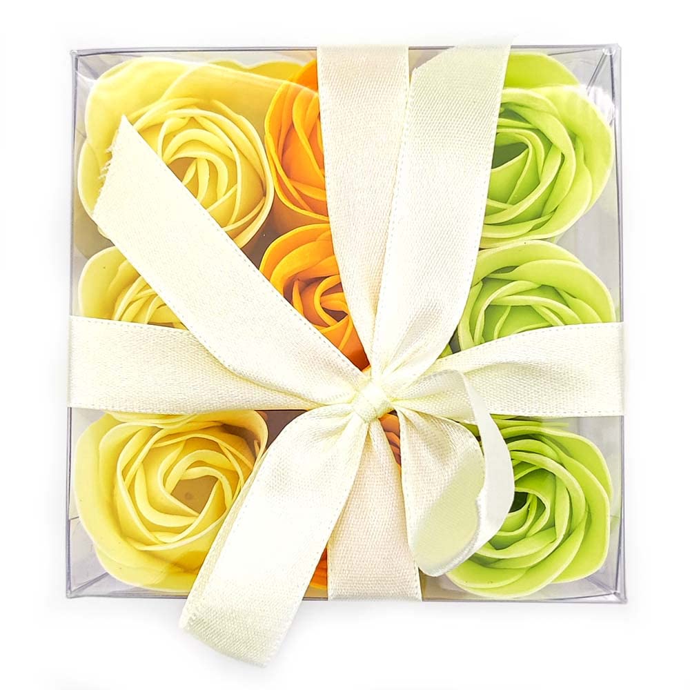 Pack 10 Cajas 9 Rosas Jabón (amarillo) - Flores Con Pétalos De Jabón Perfumados - Regalo Original Para Días Especiales_2