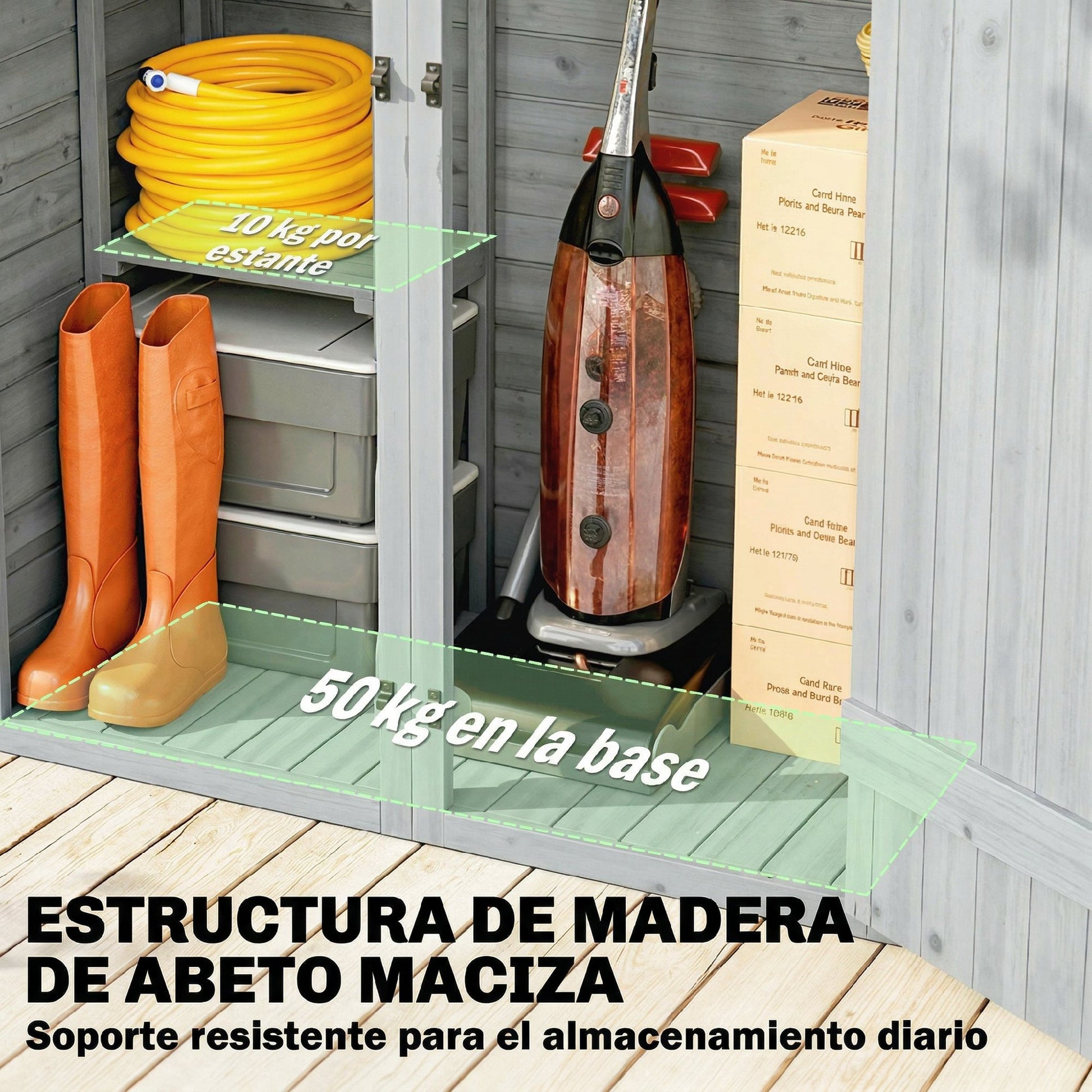 Outsunny Caseta De Jardín De Madera 115x53x156 Cm Con 2 Estantes Y 2 Puertas_5