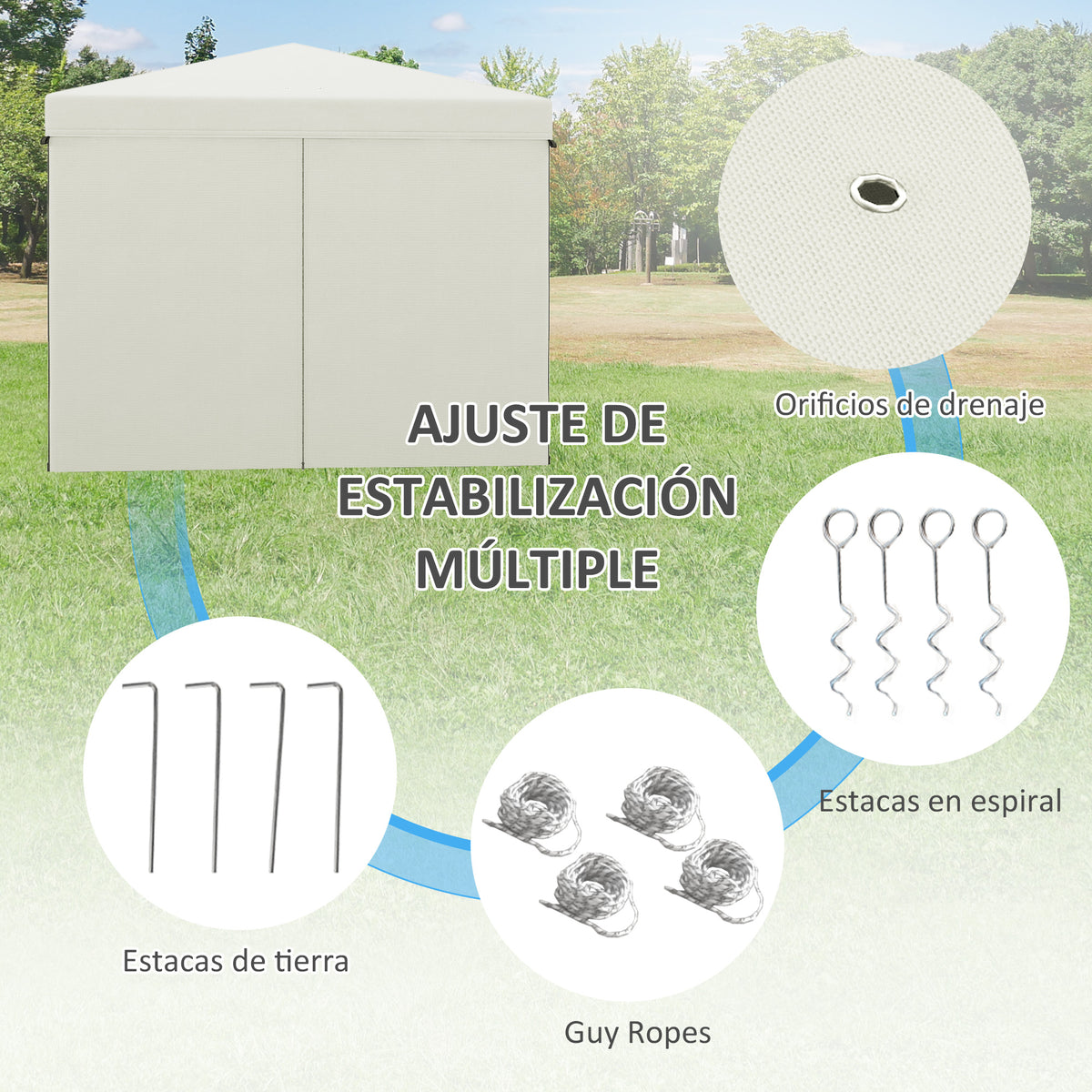 Outsunny Carpa Plegable 3x3 M Con 4 Paredes Laterales Altura Ajustable Blanco_3
