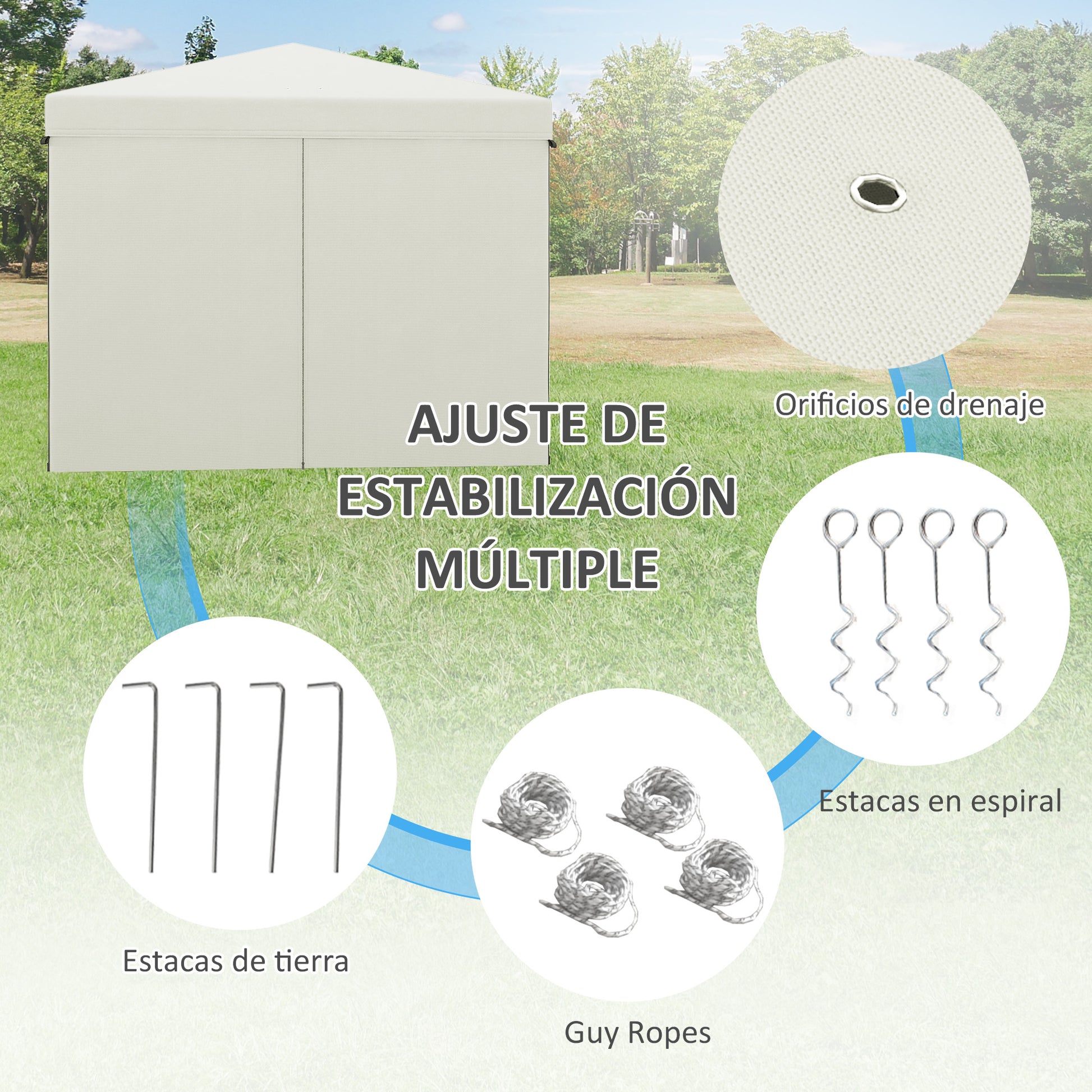 Outsunny Carpa Plegable 3x3 M Con 4 Paredes Laterales Altura Ajustable Blanco_3