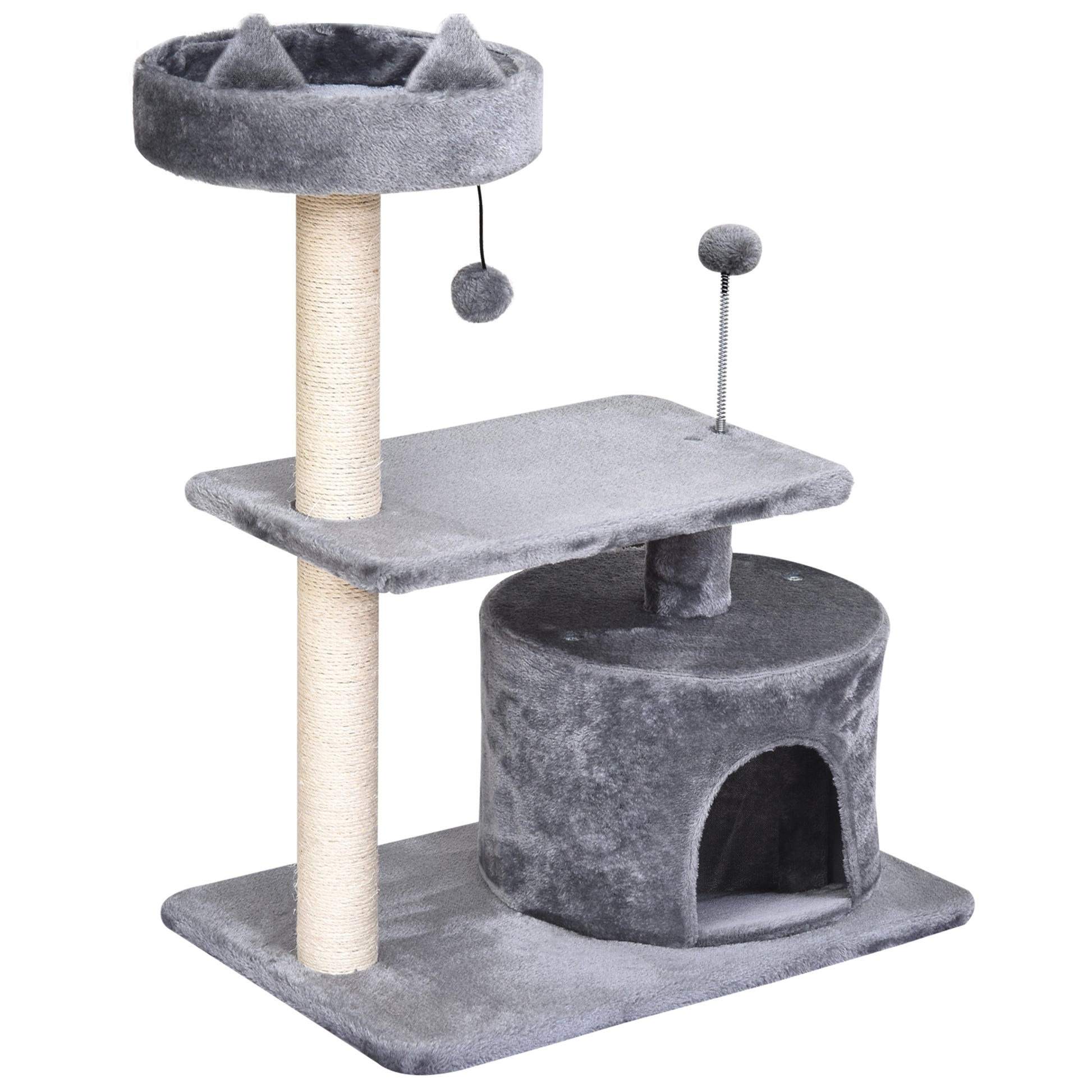 Árbol Rascador Para Gatos Con Cama Plataforma Refugio Poste 60x40x81 Cm Gris_0