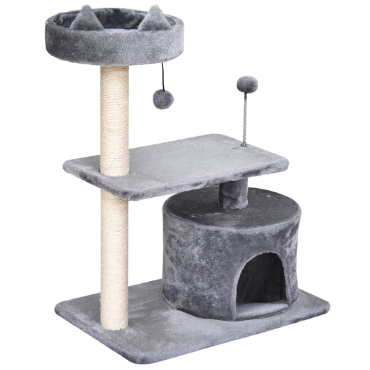 Árbol Rascador Para Gatos Con Cama Plataforma Refugio Poste 60x40x81 Cm Gris_0