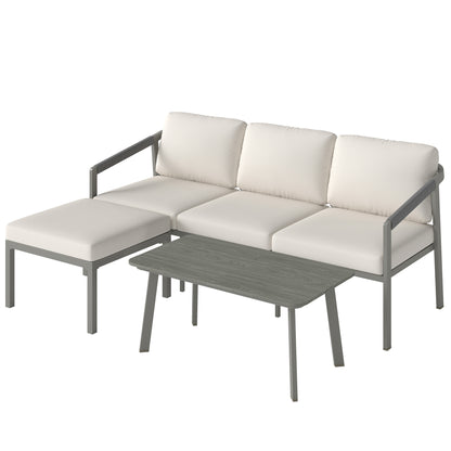 Outsunny Conjunto De Jardín Exterior De 3 Piezas En Forma De L Marrón Y Beige_0