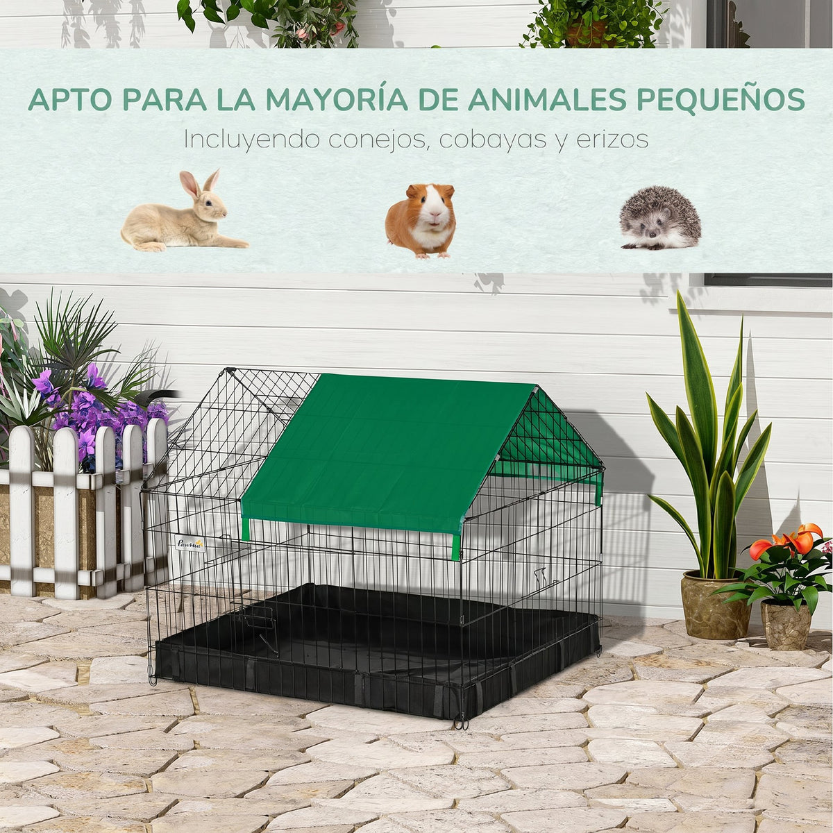 Pawhut Jaula Para Animales Pequeños Con 2 Puertas 90x75x75 Cm Negro Y Verde_5