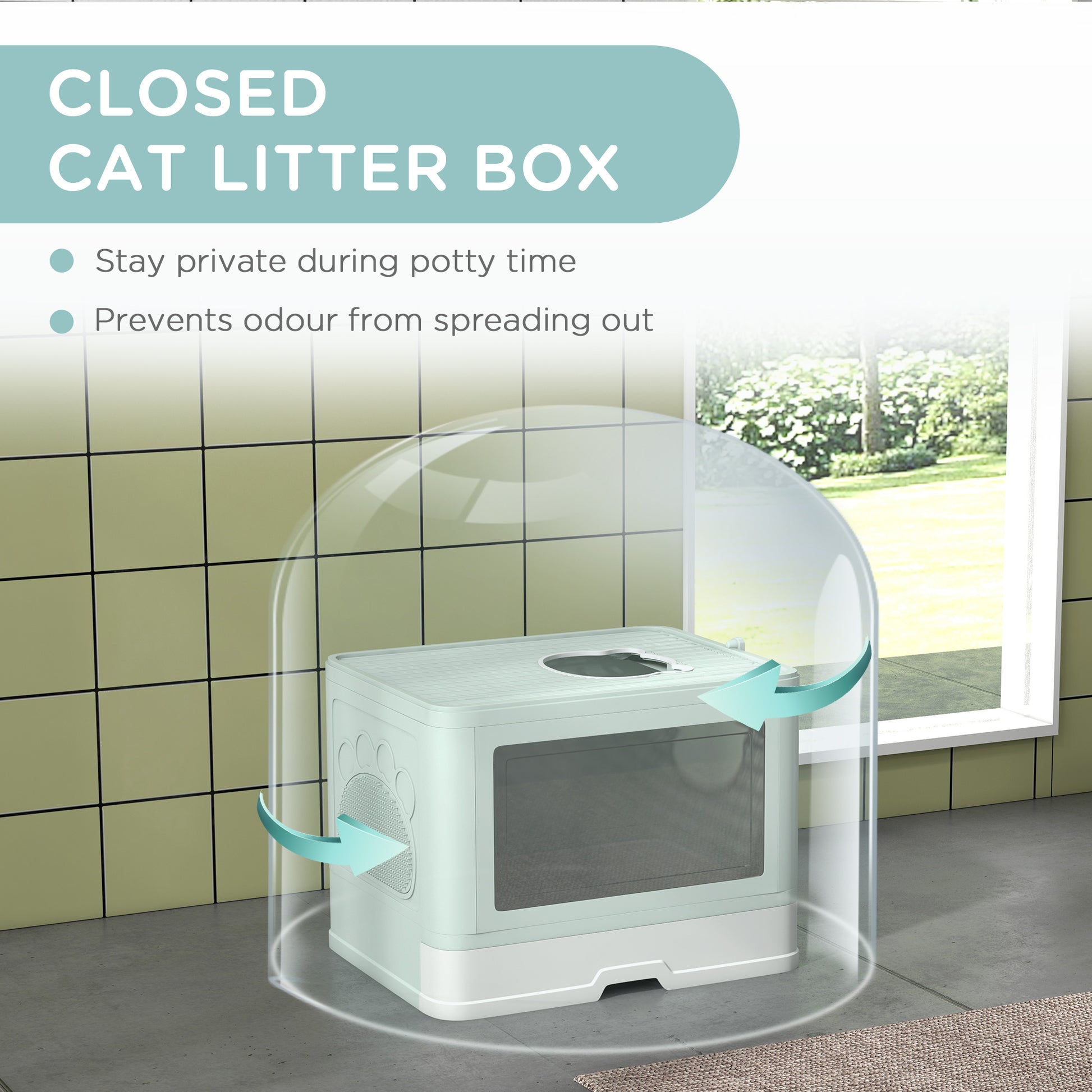 Pawhut Arenero Para Gatos Cubierto Con Caja Pala Cepillo 48,5x38x36,5 Cm Verde_3