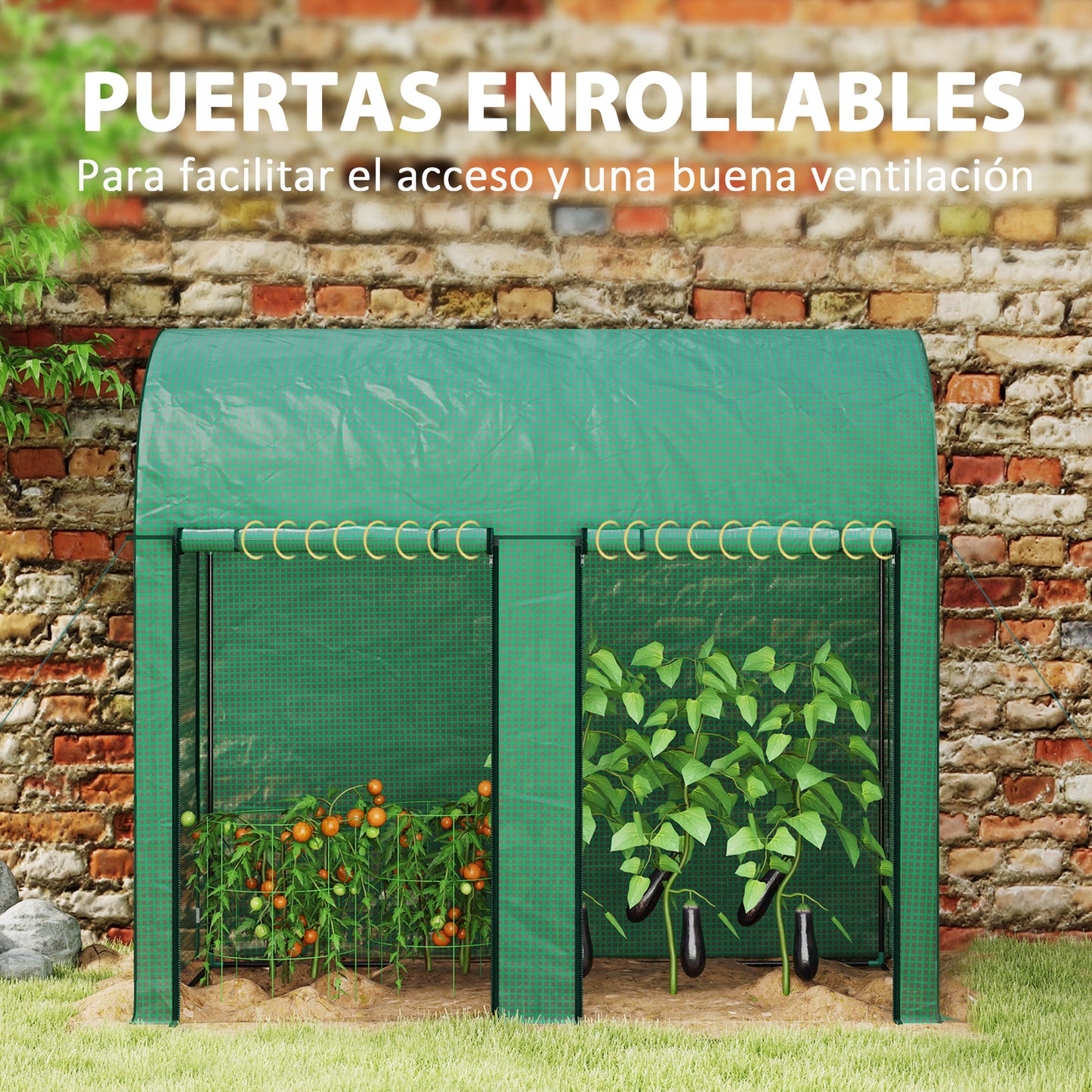 Outsunny Invernadero De Exterior Con 2 Puertas Enrollables 200x100x178 Cm Verde_5