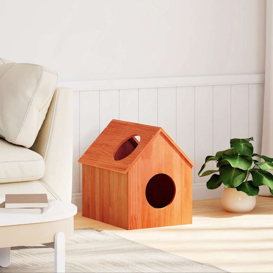 Casa Para Gatos Cera Marrón 41x50x50 Cm Madera Maciza Pino_0