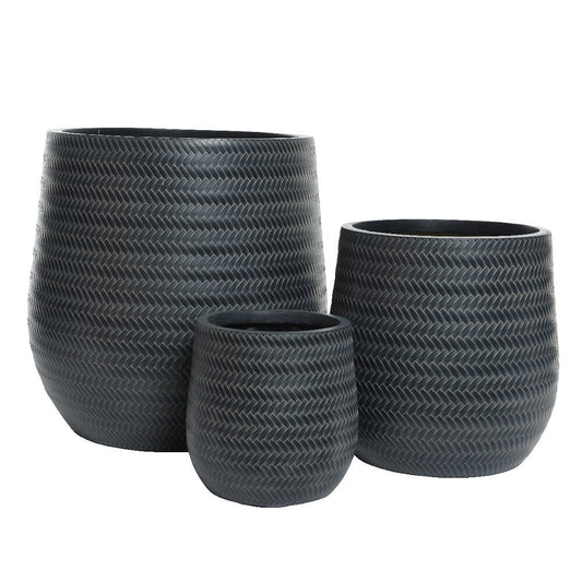 Macetero Fibra De Vidrio Bambú Antracita 22cm_0