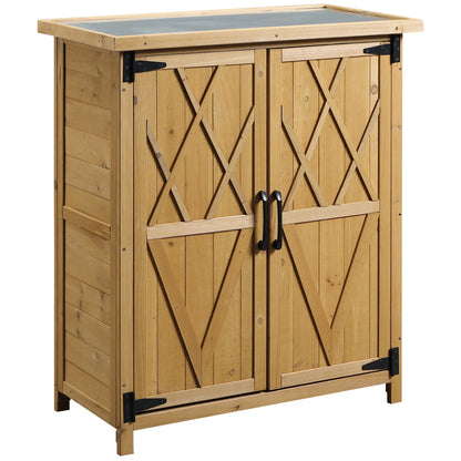 Outsunny Armario De Madera Jardín Almacenaje De Herramientas 75x40x90 Cm Natural_0
