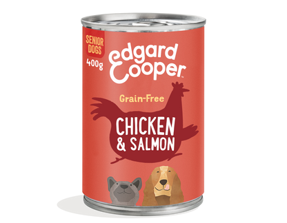 Lata de comida para perros senior con pollo y salmón sin cereales | Edgard &amp; Cooper 400 g