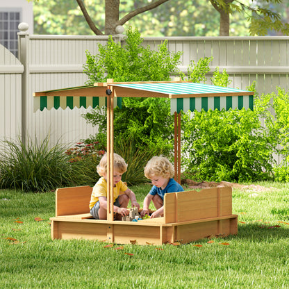 Outsunny Arenero Para Niños De Madera Con Toldo Ajustable 106x106x115 Cm Natural_1