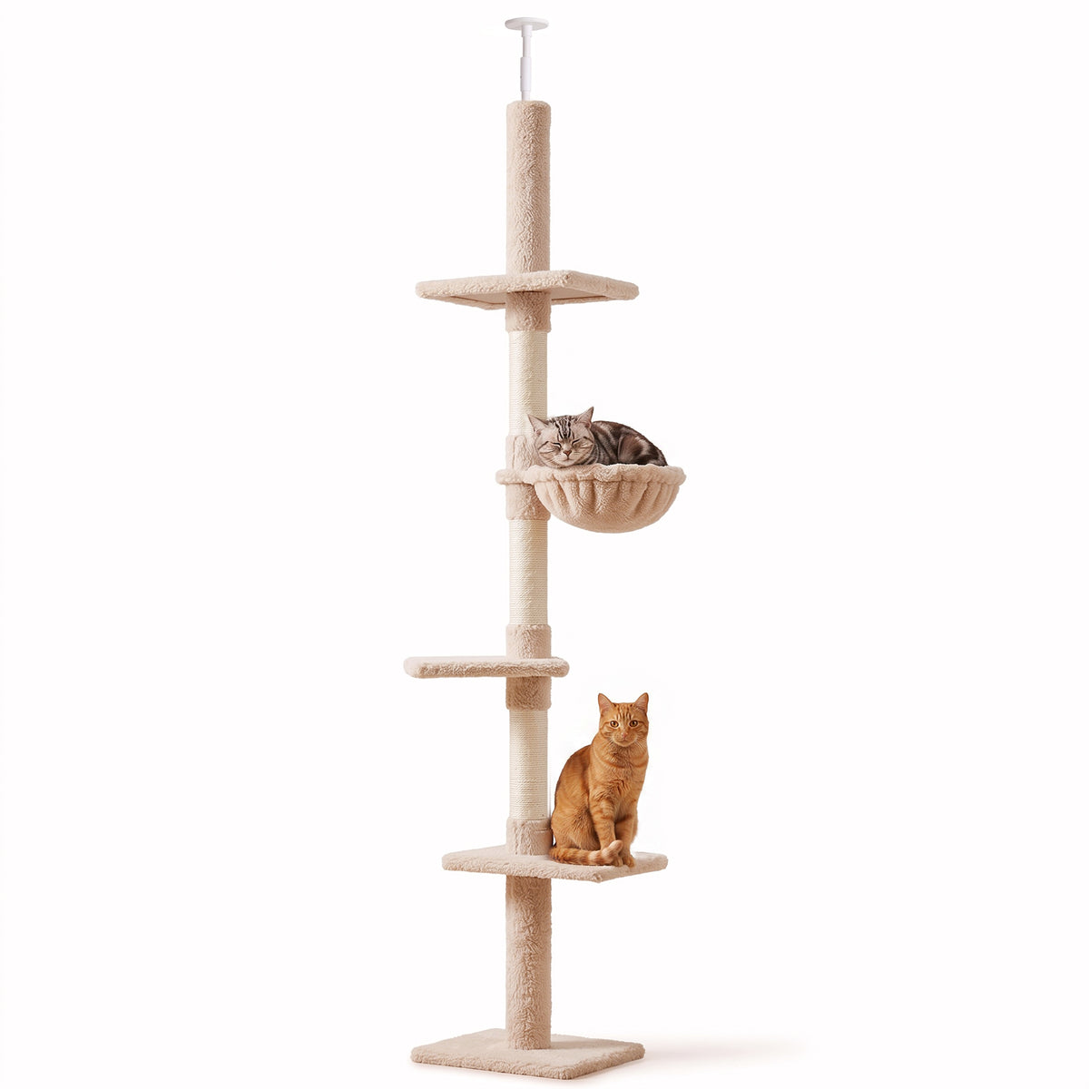 Pawhut Árbol Para Gatos De Suelo A Techo De 230-260 Cm Con Plataformas Beige_0
