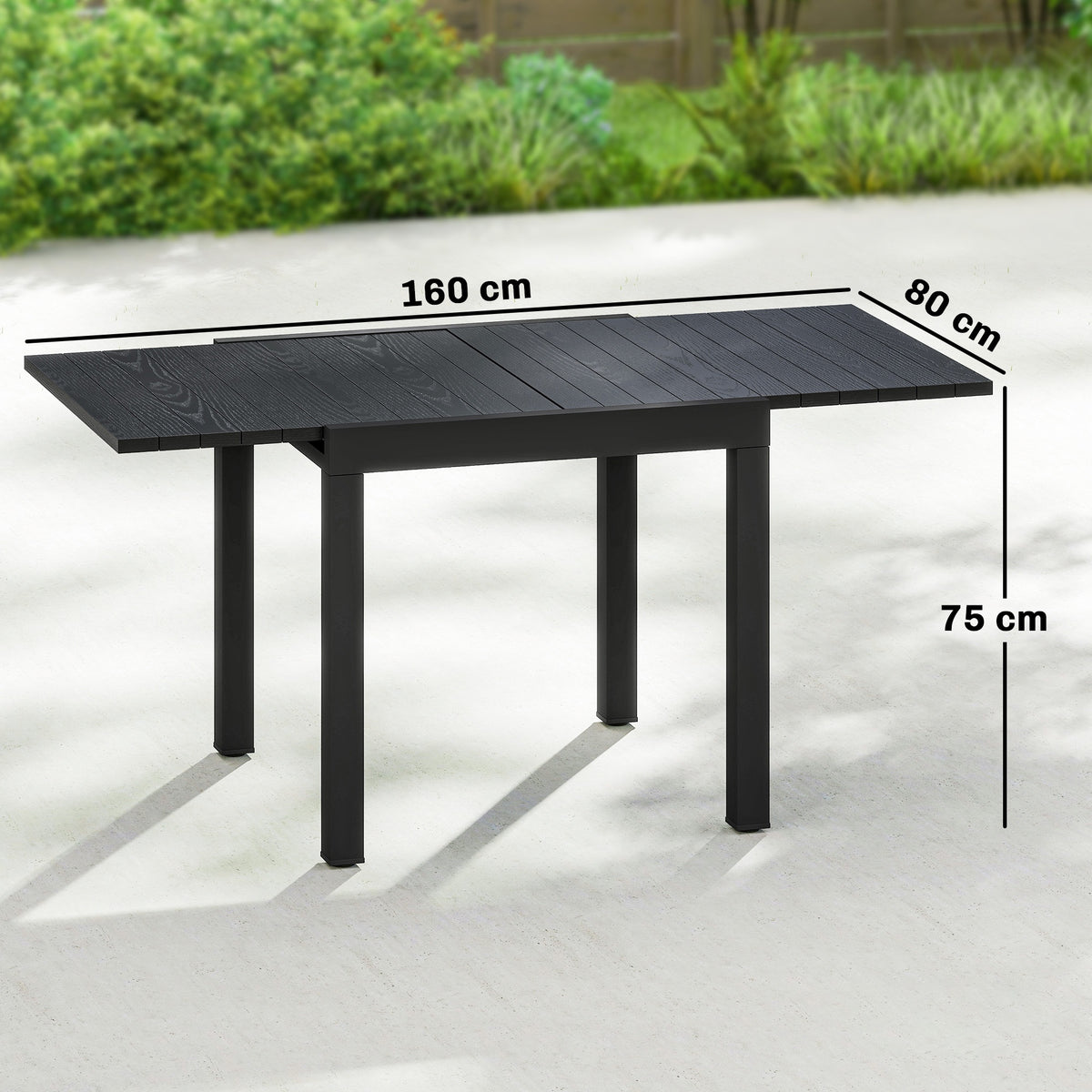 Outsunny Mesa De Jardín Exterior Extensible 80/160x80 Cm De Aluminio Negro_2