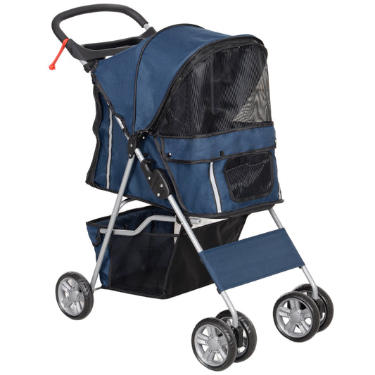 Pawhut Carrito Para Perros Plegable Con Toldo Ajustable 75x45x97 Cm Azul_0