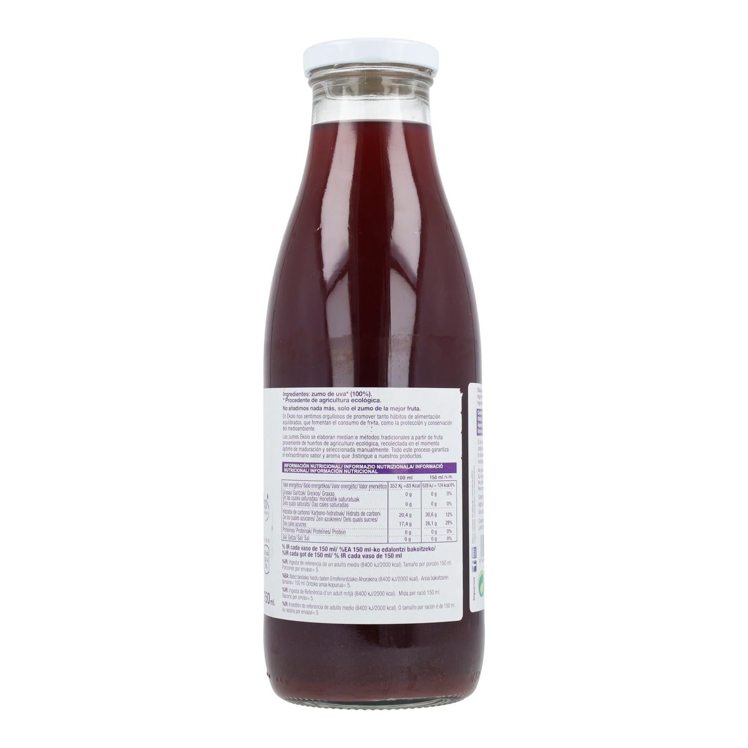 Zumo de Uva Negra Bio 100% exprimido Ékolo 750 ml