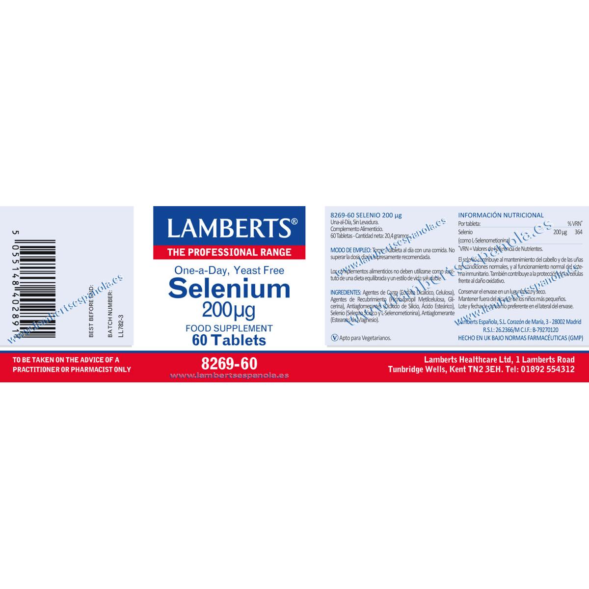 Selenio Lamberts 60 tabletas