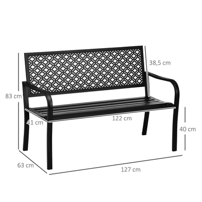 Outsunny Banco De Jardín De Acero 2 Plazas Con Respaldo Decorativo 127x63x83 Cm_2