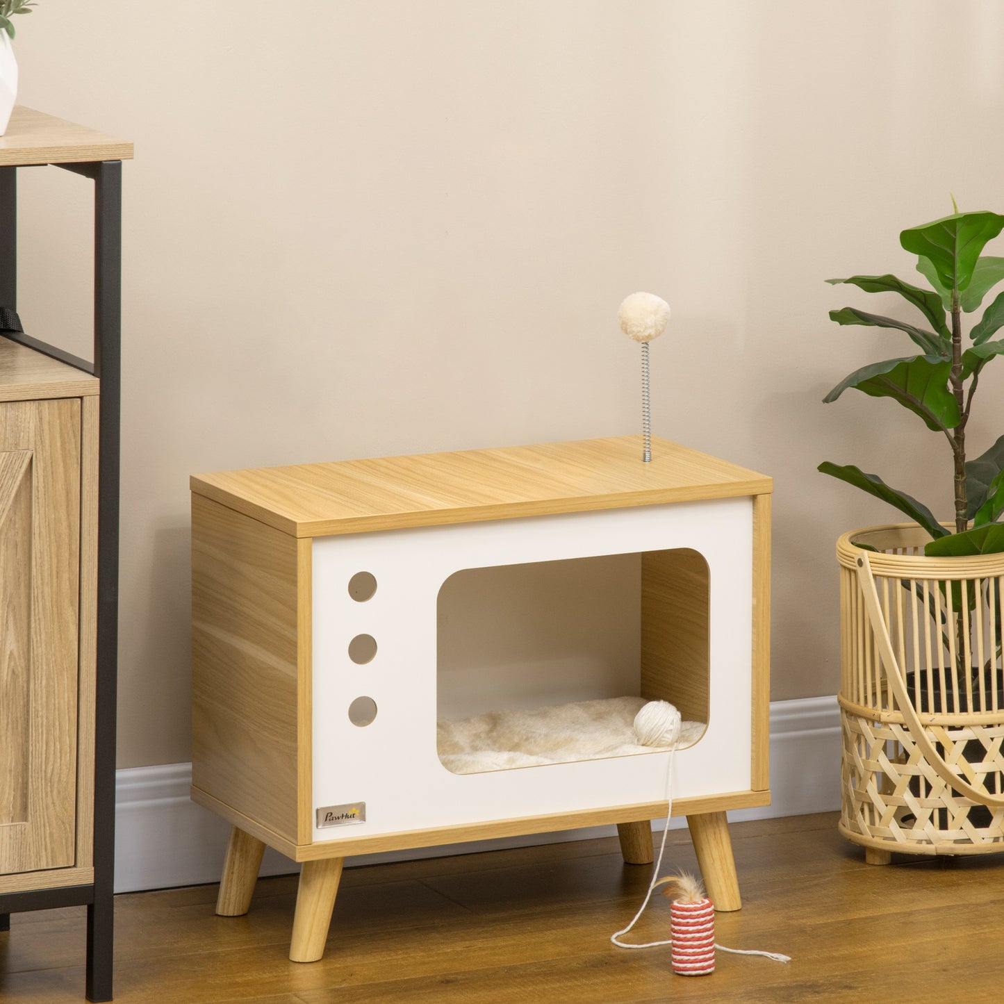 Pawhut Cama Cueva De Gatos Estilo Televisor Con Cojín 50x28x43 Cm_1