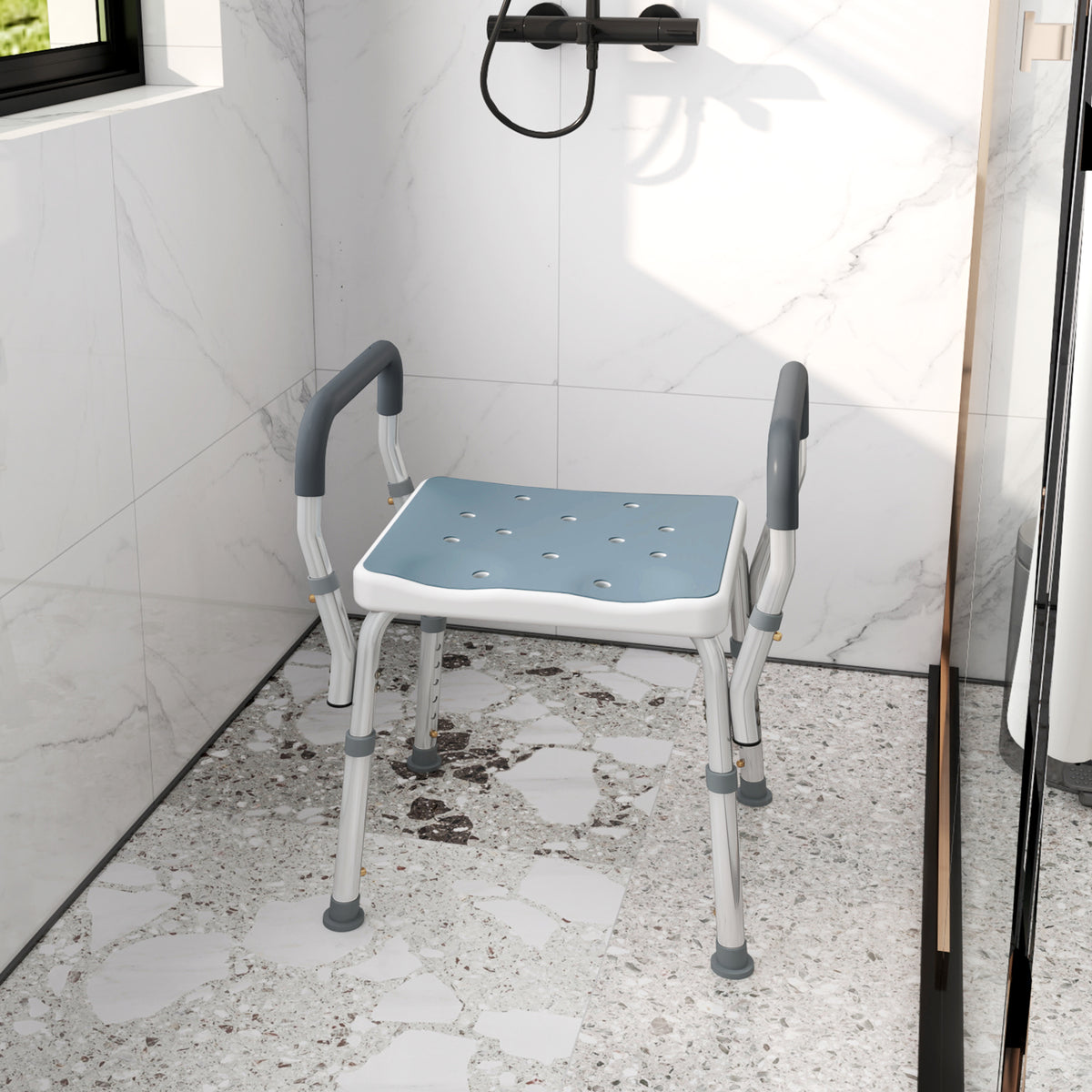 Homcom Taburete De Ducha Con Altura Regulable Antideslizante Carga 150 Kg_1