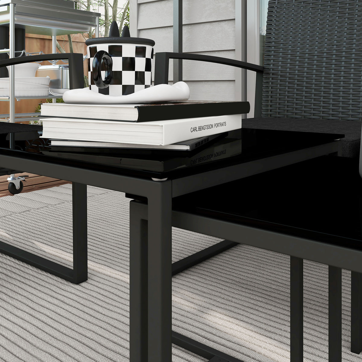 Muebles De Jardín Outsunny Acero, Pp Negro 102x58x77 Cm_3