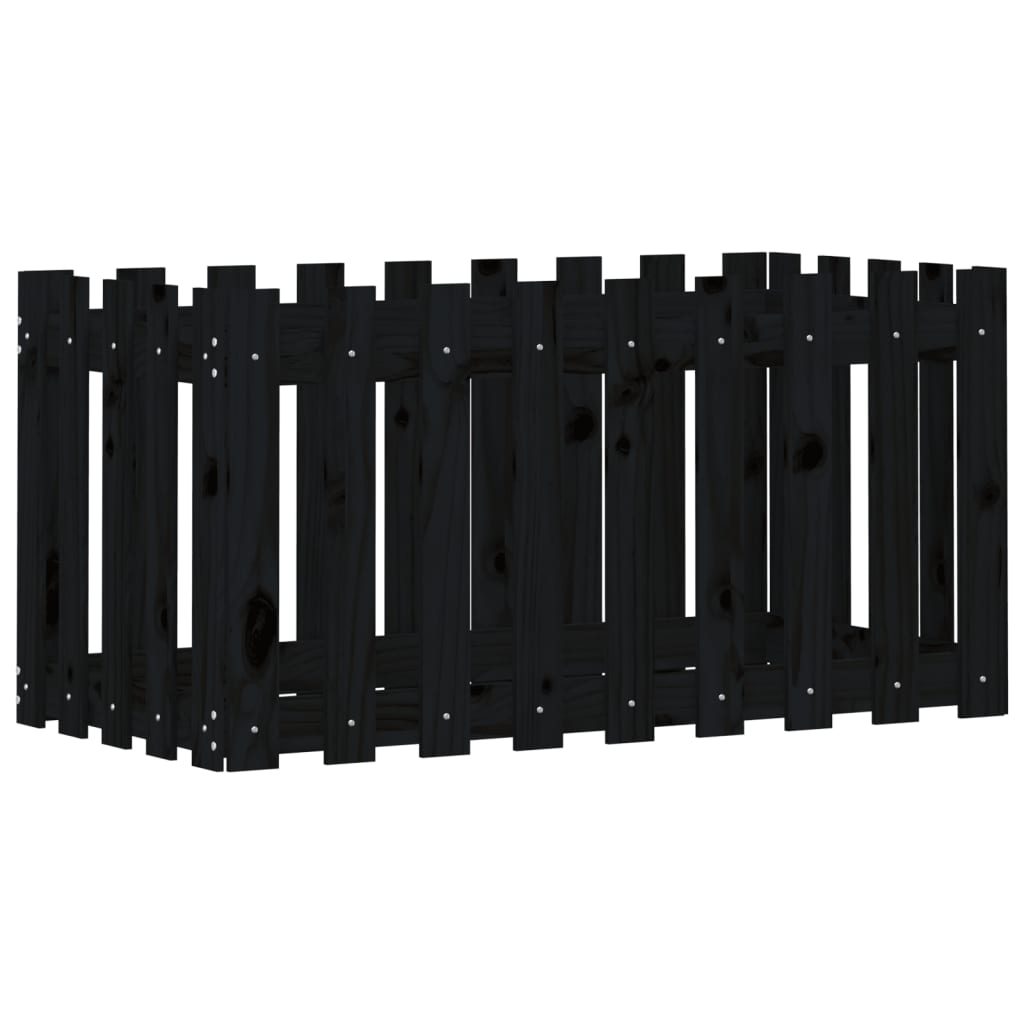 Arriate Elevado Jardín Con Valla Madera Pino Negro 100x50x50cm_0