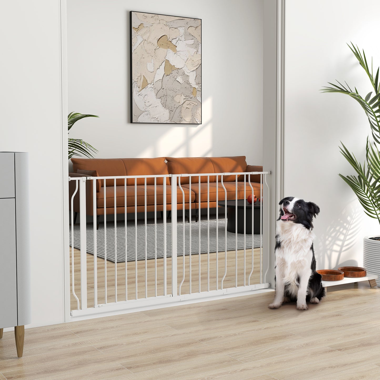 Pawhut Barrera De Seguridad De Perros Para Escaleras 75-145 Cm Con 3 Extensiones_1