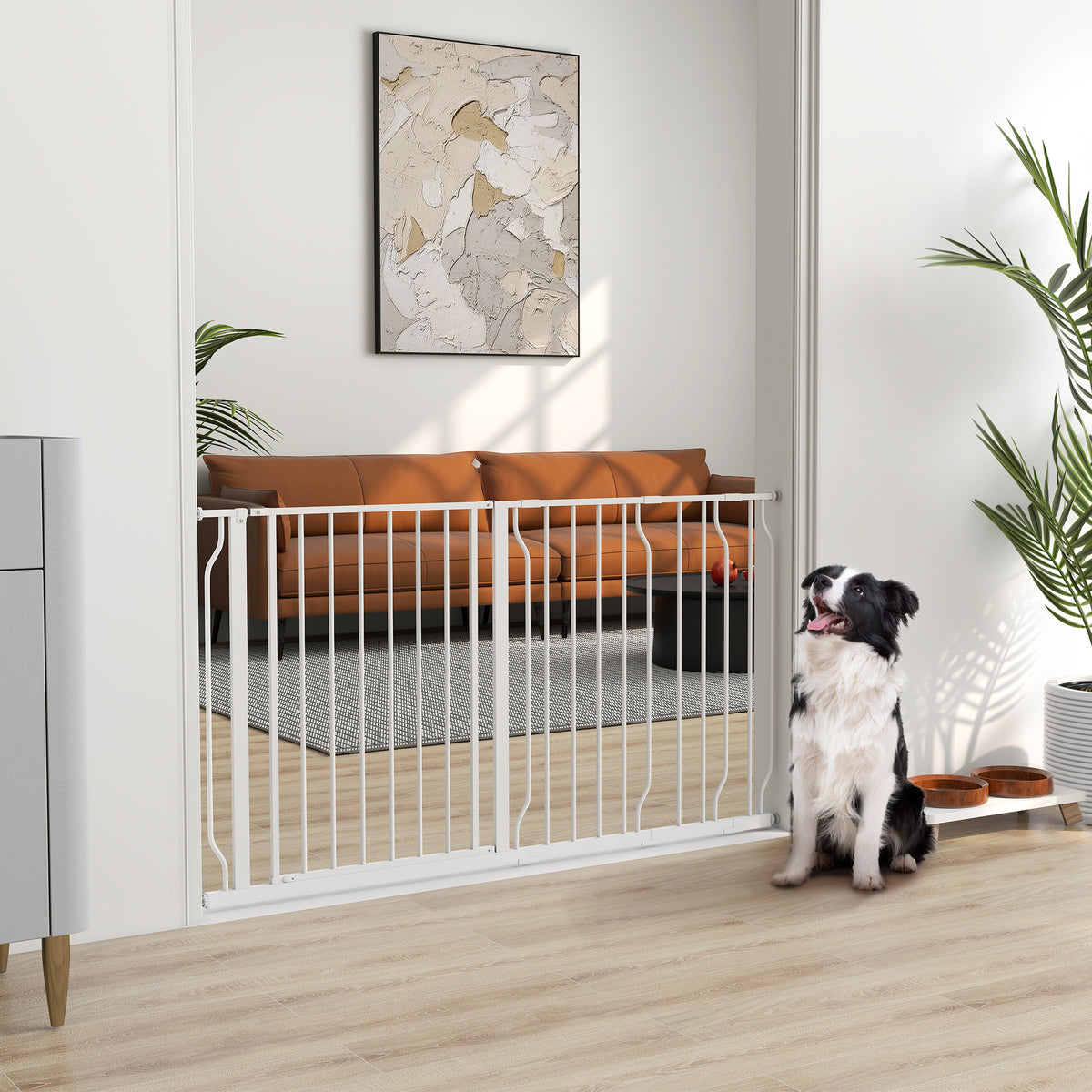Pawhut Barrera De Seguridad De Perros Para Escaleras 75-145 Cm Con 3 Extensiones_1