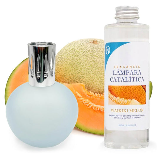 Lámpara Catalítica Azul Grisáceo Mate + Aroma Waikiki Melon 500ml - Elimina Olores, Perfuma Y Mejora La Calidad Del Aire_0