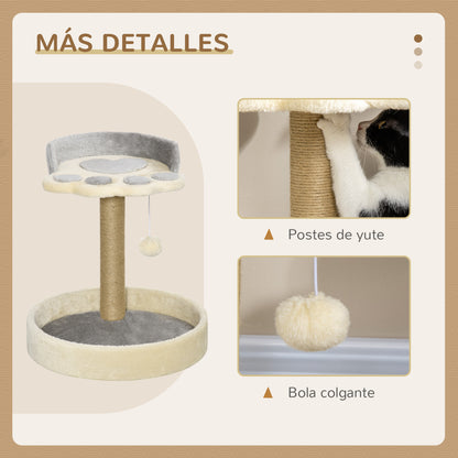 Pawhut Árbol Rascador Para Gatos Altura 44 Cm Con 2 Camas Poste Yute Gris Claro_4