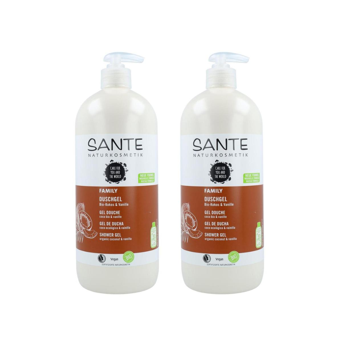 Pack 2x Gel de ducha Bio de coco y vainilla, Sante 950 ml