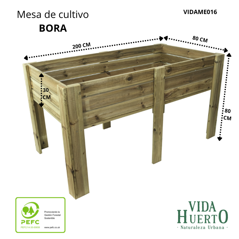 Mesa De Cultivo Bora Profunda 30cm Vidahuerto 200x80x80 Cm._2