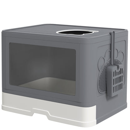Pawhut Arenero Para Gatos Cubierto Con Caja Pala Cepillo 48,5x38x36,5cm Gris_0