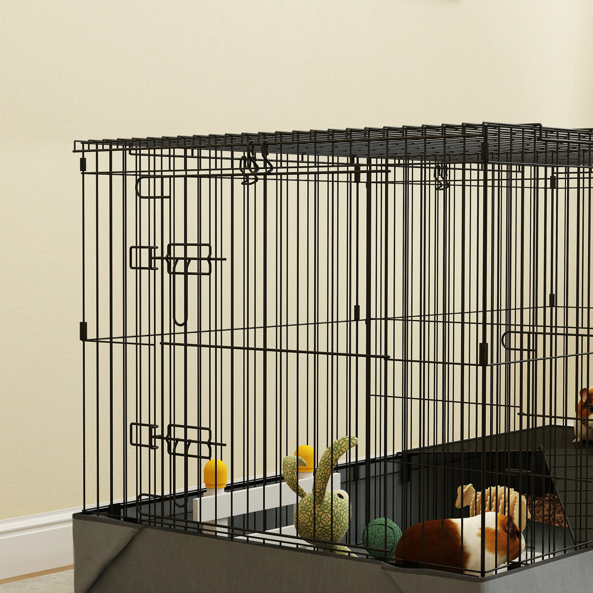 Pawhut Jaula Para Animales Pequeños 2 En 1 Con Tapa Removible 121x61x61 Cm Negro_3