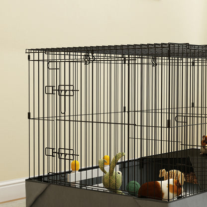 Pawhut Jaula Para Animales Pequeños 2 En 1 Con Tapa Removible 121x61x61 Cm Negro_3