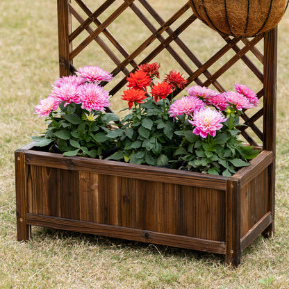 Jardinera Con Enrejado De Madera Outsunny 60x30x122,5 Cm Marrón_4