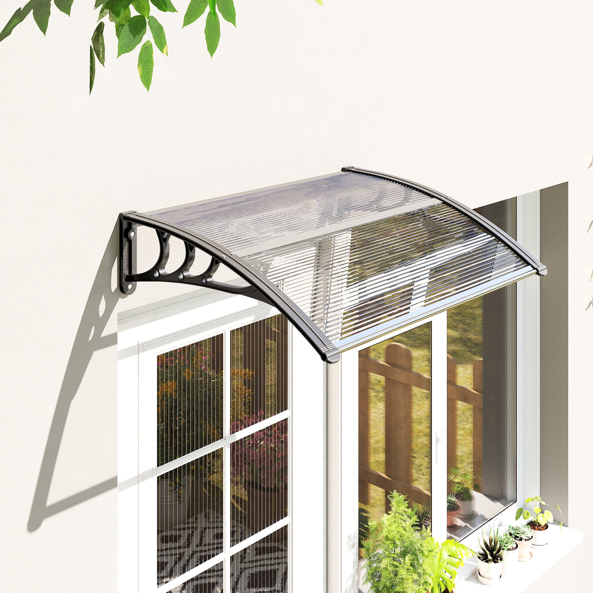 Outsunny Tejadillo De Protección 75x100cm Marquesina Para Puerta Transparente_1