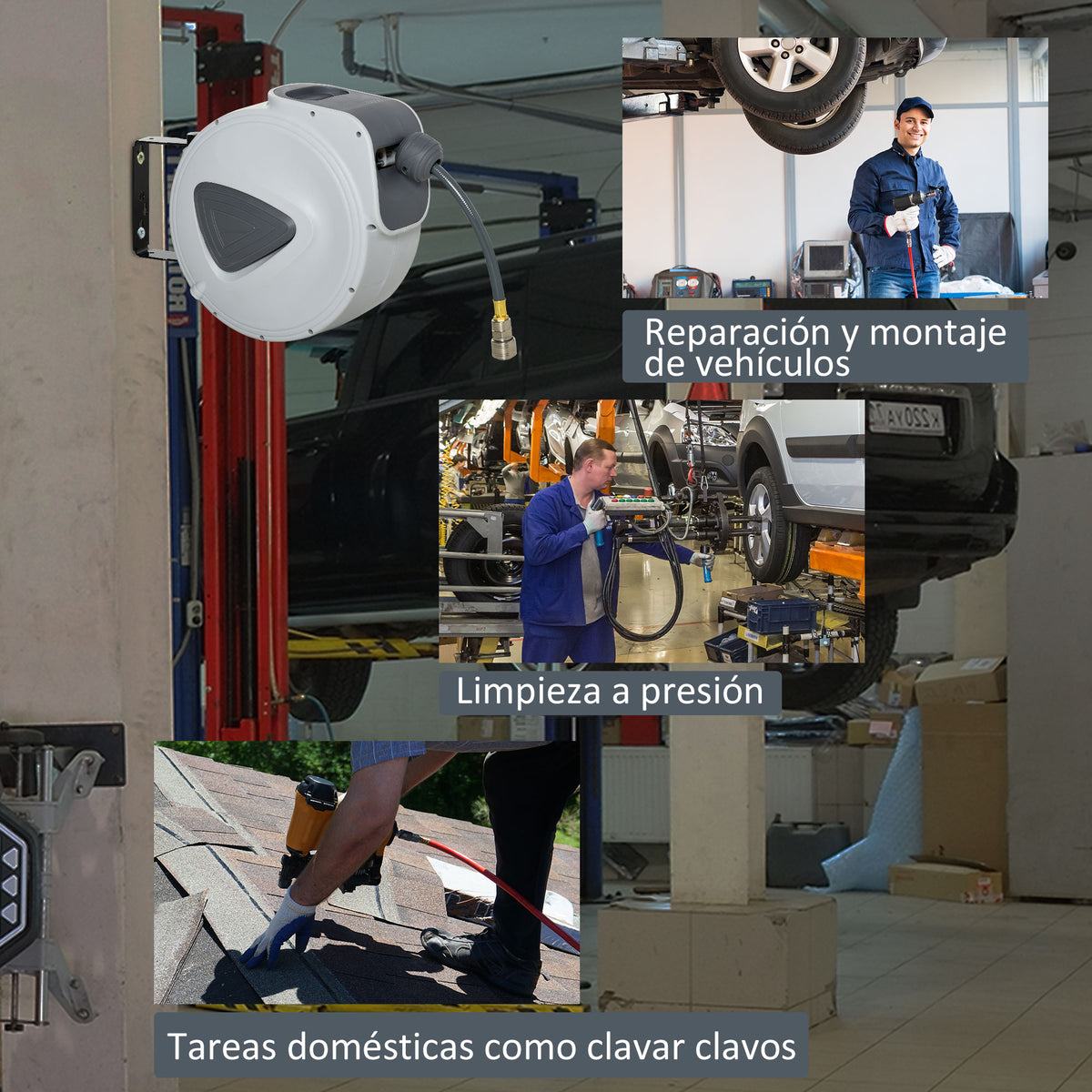 Durhand Carrete Retráctil De Manguera De Aire Comprimido De 15 M Conector De_5