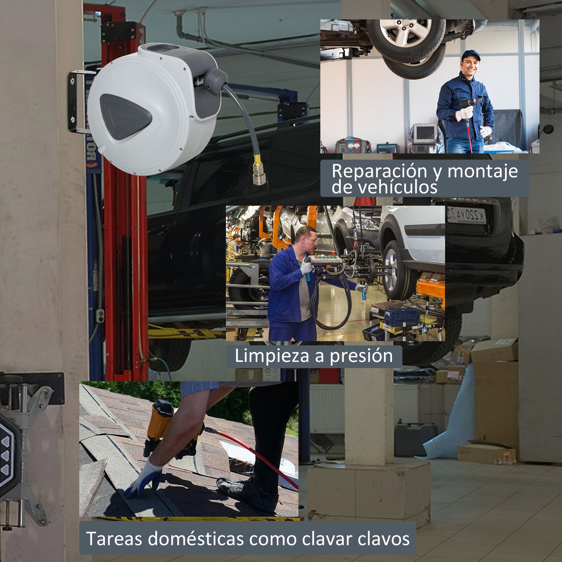 Durhand Carrete Retráctil De Manguera De Aire Comprimido De 15 M Conector De_5