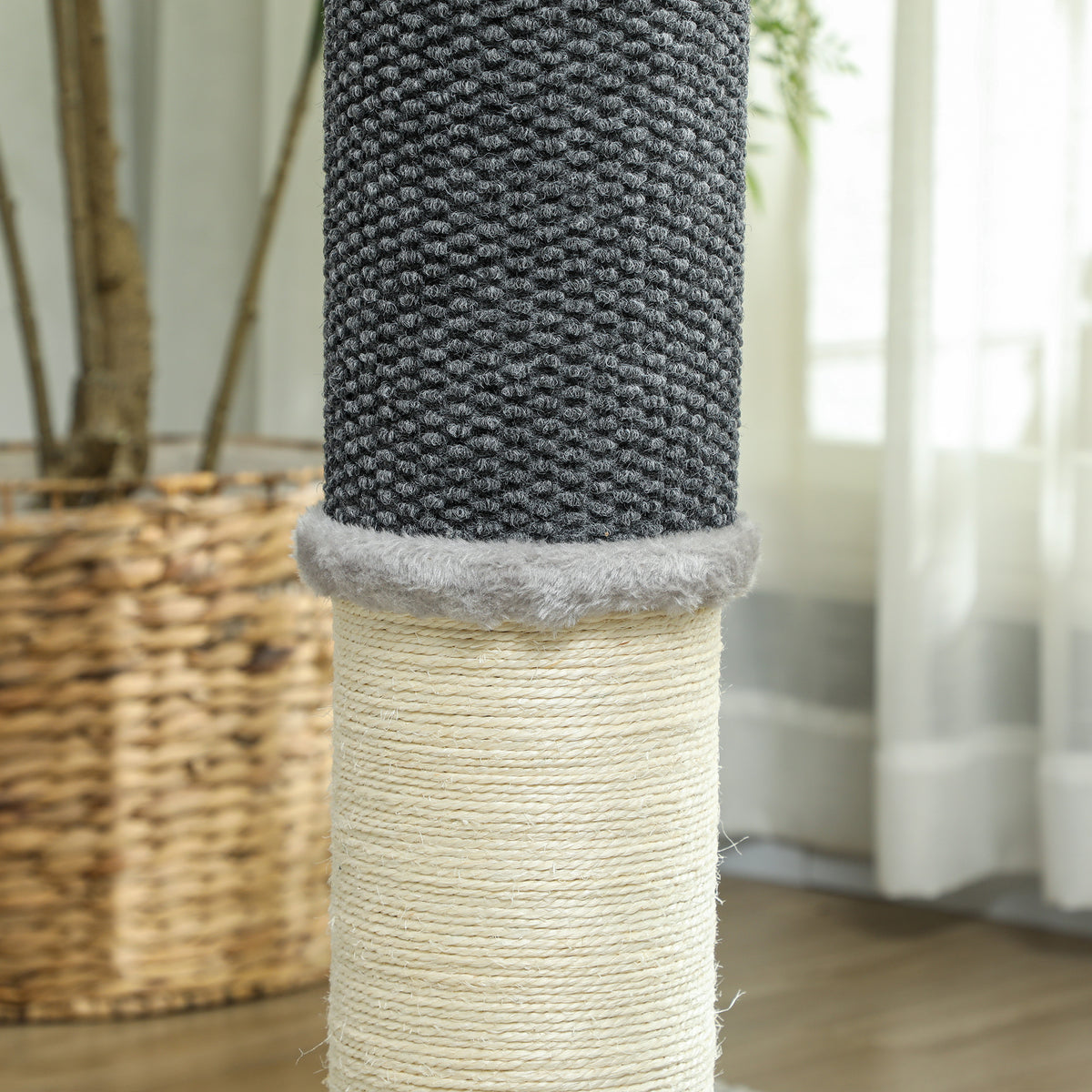 Pawhut Poste Rascador Para Gatos 85 Cm Con Cepillo De Auto Acicalado Gris Crema_3