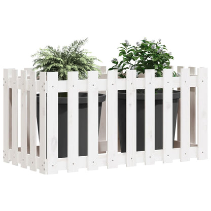 Arriate Elevado Jardín Con Valla Madera Pino Blanco 100x50x50cm_2